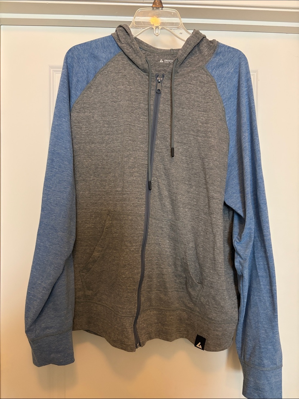 American Giant Gray Body with Light Blue Raglan Zip Hoodie
